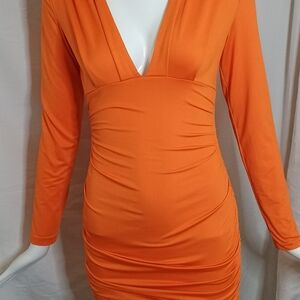 Orange Tube Dress long sleeve sexy dress